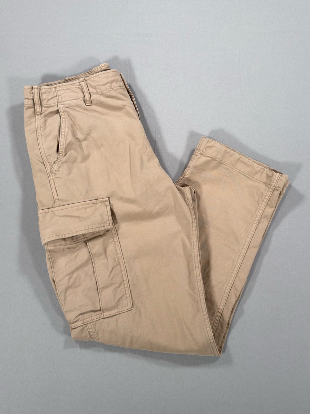 Uniqlo Mens Cargo Pants Size M Medium 30-33 Khaki Beige Drawstring Straight Leg